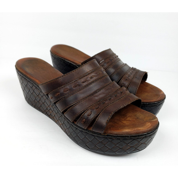 Born Ledisi Womens Size 10.5 Brown Leather Slip On Slide Platform Sandals - Picture 1 of 14